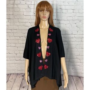 NWT New Victoria Harbour Heart Sequin Embroidered Black Poncho